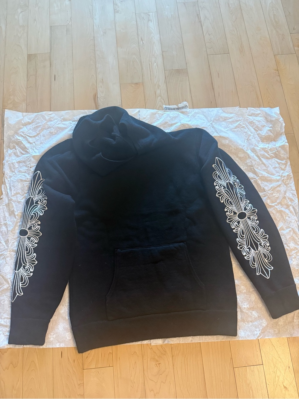 Chrome Hearts Black Hoodie with White Sleeve Cross Detailing